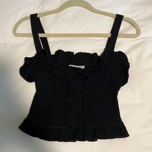 Reformation black ruffle crop top